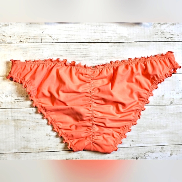 NEW Shade & Shore Swim Bikini Ombre Top & Ruched Bottoms Orange Cream Tie String - Picture 7 of 13